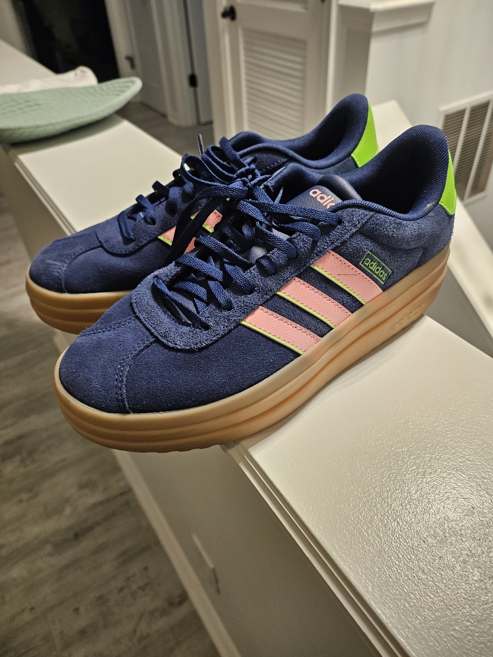 adidas Womens Navy Pink Lime Platform Sneakers